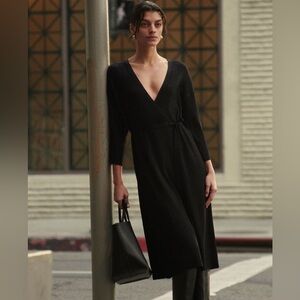 Everlane Wrap Midi Dress | Black Rib Knit | New | Sz XS